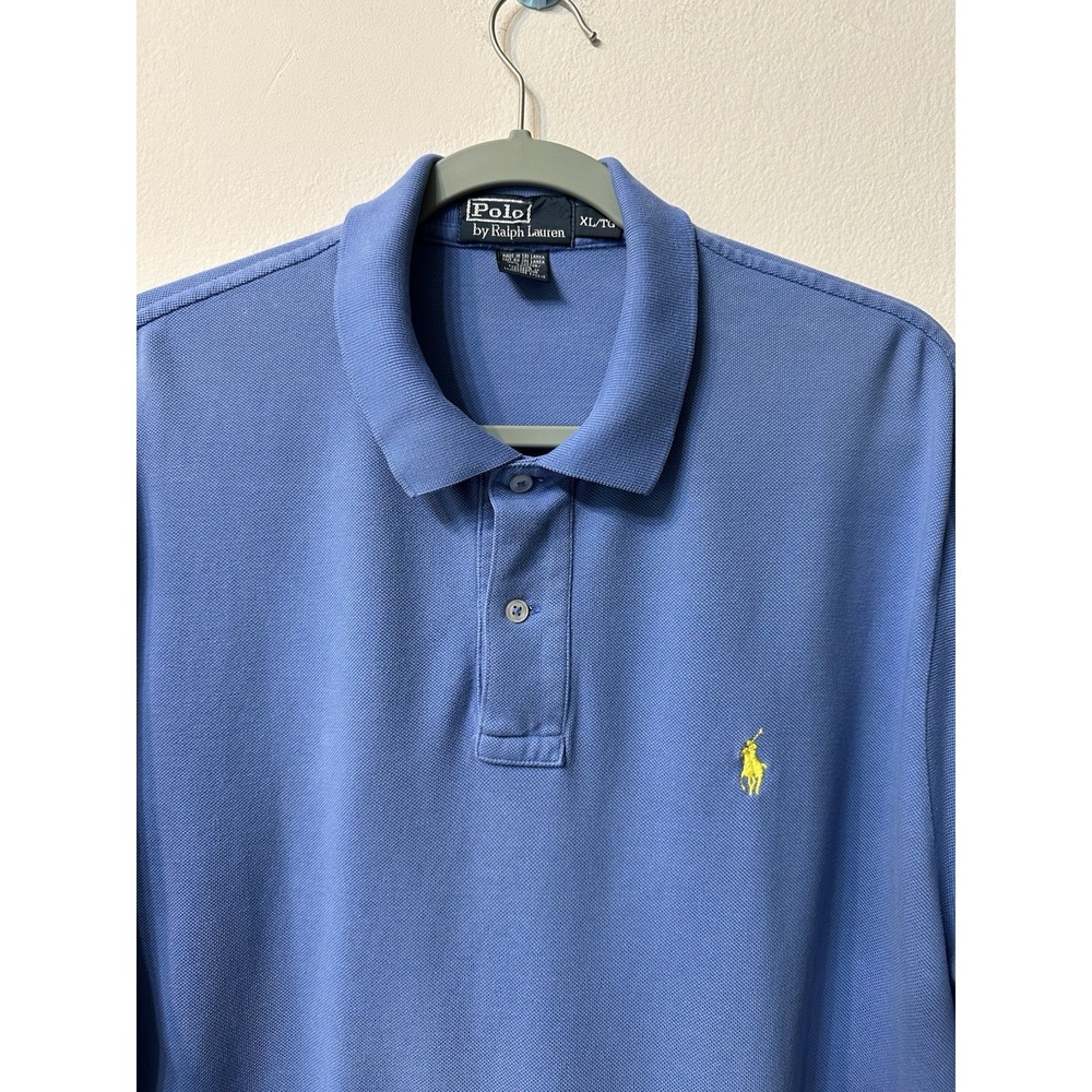 Polo Ralph Lauren Mens XL Blue Polo Shirt Short Sleeve Yellow Pony Logo Cotton